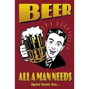 Humour Posters: Beer   All A Man Needs   35.7x23.8 inches 