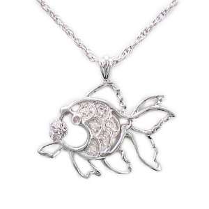  Sterling Silver Diamond Fish Pendant (1/20 cttw): Jewelry
