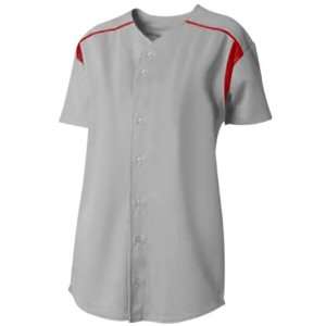  A4 Womens Full Button S/S Knit Softball Jerseys GRAY/SCARLET (GYS) XS
