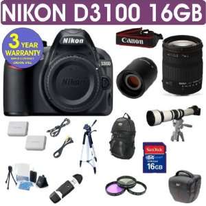  Nikon D3100 + Sigma 18 200 Lens + 650 1300mm Lens Camera 