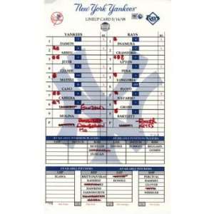 Yankees at Rays 5 14 2008 Game Used Lineup Card    Game Used Lineup 