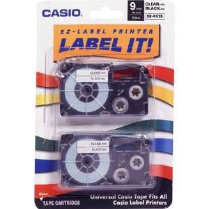 Casio XR 9X2S 9mm Labelling Tape (Black on Clear, Double 