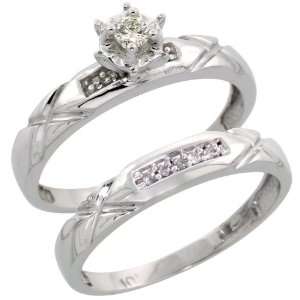 com 10k White Gold 2 Piece Diamond Engagement Ring Set, w/ 0.12 Carat 
