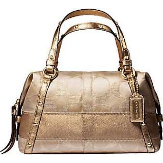   Coach Signature Stripe Studded Lurex Satchel in Gold 12910 Clothing