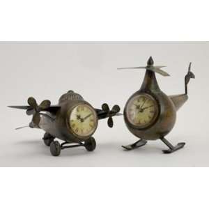  Set of 2 Vintage Style Rounded Airplane Desk Clocks: Home 