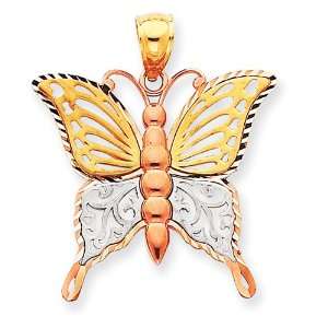  14k Tri color D/C Butterfly Pendant: Jewelry