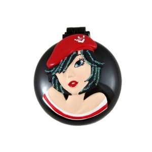   and Red Compact Mirror and Hairbrush Black Haired Girl in Red Beret