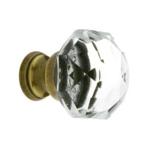  Diamond Cut Glass Cabinet Knob With Brass Base in Antique 