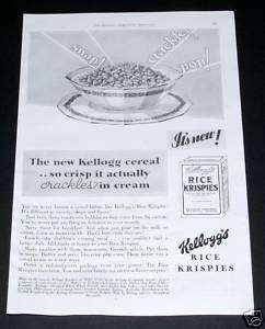 1929 OLD MAGAZINE PRINT AD, KELLOGGS RICE KRISPIES CEREAL!  