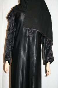 Dubai Abaya Jilbab Caftan Gown Dress Satin Stones Shawl  