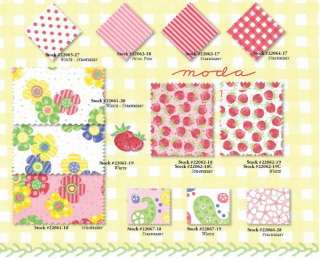 STRAWBERRY LEMONADE Moda 5 CHARMS Fabric Quilt Squares  