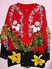 UGLY CHRISTMAS WOMENS SWEATER SIZE XL PENGUINS & FLOWERS + HAT