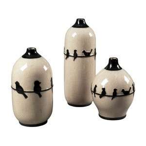   119 048/S3 Set Of 3 Birds On A Wire Ceramic Jars