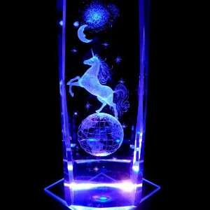: Unicorn 3D Laser Etched Crystal includes Two Separate LEDs Display 