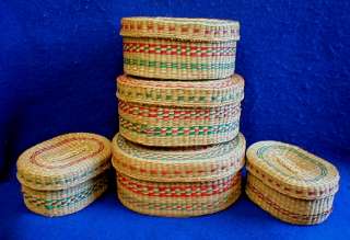 NESTING BASKETS SET 5 MEXICAN WOVEN VINTAGE COMPLETE  