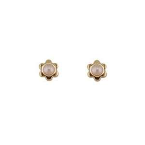   Yellow Gold Star with Pearl Center Screwback Earrings (5mm/3mm Pearl