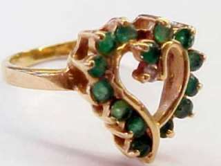50ctw Emerald / Diamond 14KT Solid Gold Heart Ring ~ 7  