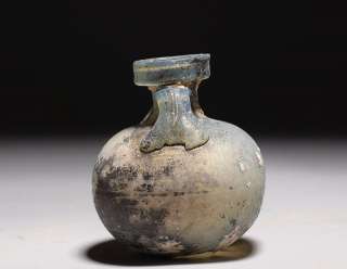Ancient Roman Glass lathe cut Aryballos  oil vessel  