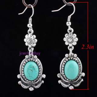 Howlite Turquoise Oval Beads VTG Tibet Silver Chandelier Dangle 