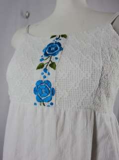 WHITE PEASANT mexican embroidered DRESS smocked tank M S festival boho 