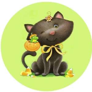   HALLOWEEN CAT IN GREEN #3   1 STICKER / SEAL LABELS~ COLOR LASER