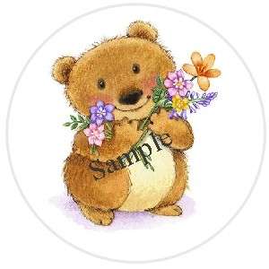 Cute Bear & Flowers #2   1 Sticker / Seal Labels  