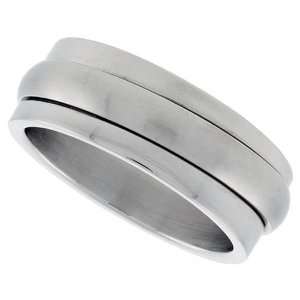 Surgical Steel 8mm Spinner Wedding Band Ring Domed Matte finish Center 