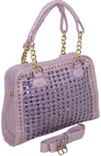 Rhinestone Stud Croc. Skin Print Handbag Ladies Designer Inspired 