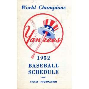  1952 New York Yankees Schedule   Sports Memorabilia 