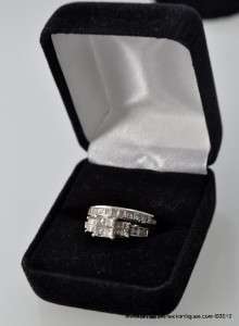 Zales 1.5 ct Diamond Engagement Ring & Channel Wedding Band 14K White 
