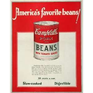 1924 Campbells Pork and Beans Original Print Ad NICE!   Original 