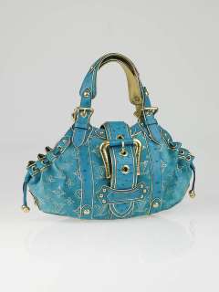 Louis Vuitton Limited Edition Turquoise Monogram Suede Ostrich Theda 