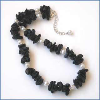 Tektite Nuggets Pearls Bali Silver Tektites Necklace  