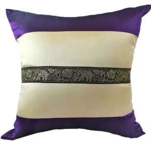  Violet and Cream Thai Style 18x18 Decorative Silk Throw 