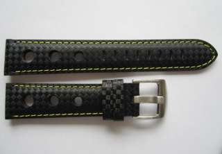 Black Kevlar finished yellow stitched sport pinhole leather watch band 