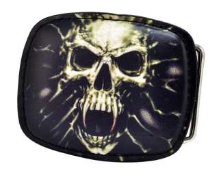 Black Leather Skull Fangs Belt Buckle Angry Unique Soft Leather New 