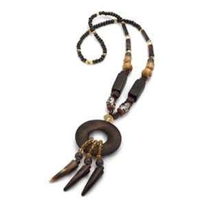  Long Tribal Brown Wood Necklace   80cm Length Jewelry