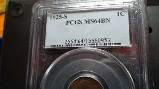 1925 S LINCOLN PENNY PCGS ***MS 64 BN*** BEAUTIFUL COIN GUN METAL GRAY 