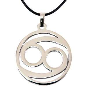 Zodiac Sign Necklace Cancer Pendant Stainless Steel on Rubber Cord By 