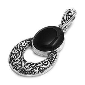   : Sterling Silver & Black Onyx Double Oval Marcasite Pendant: Jewelry