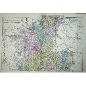  1881 Map Worcestershire Gloucestershire England Avon