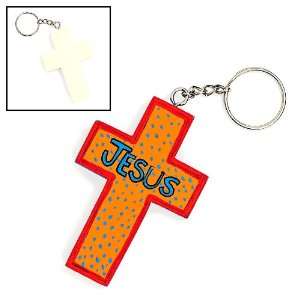  Unfinished Wood Design Your Own Cross Key Chains (1 dz 