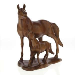   Horse and Foal Statuette~Handmade~Animal Wood Carving: Home & Kitchen