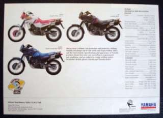 YAMAHA XTZ 660 TENERE MOTORCYCLE SALES BROCHURE C 1993.  