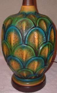 Vintage Midcentury/Danish Modern Art Pottery Lamp 1 of 2 Colorful 