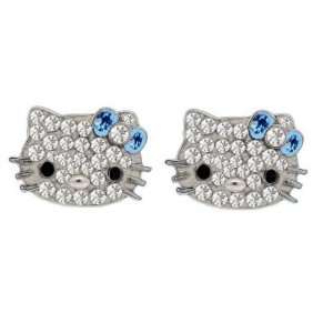   Rhinestone Pave Kitty Face Head Silver Plated Stud Earrings: Jewelry