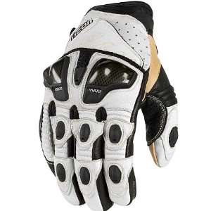  ICON OVERLORD SHORT LEATHER GLOVES WHITE MD: Automotive