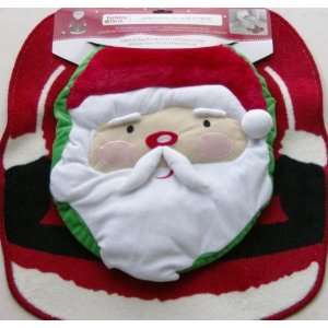  Holiday Time Santa Claus Toilet Lid Cover & Rug 2 Pc Set 