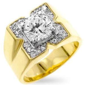  CZ RING FOR MEN   14K Gold Plated Mens Solitaire CZ Ring 