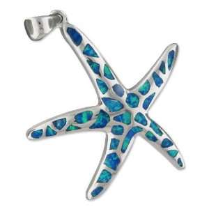  925 Silver Blue Opal Starfish Pendant Hawaiian Jewelry 